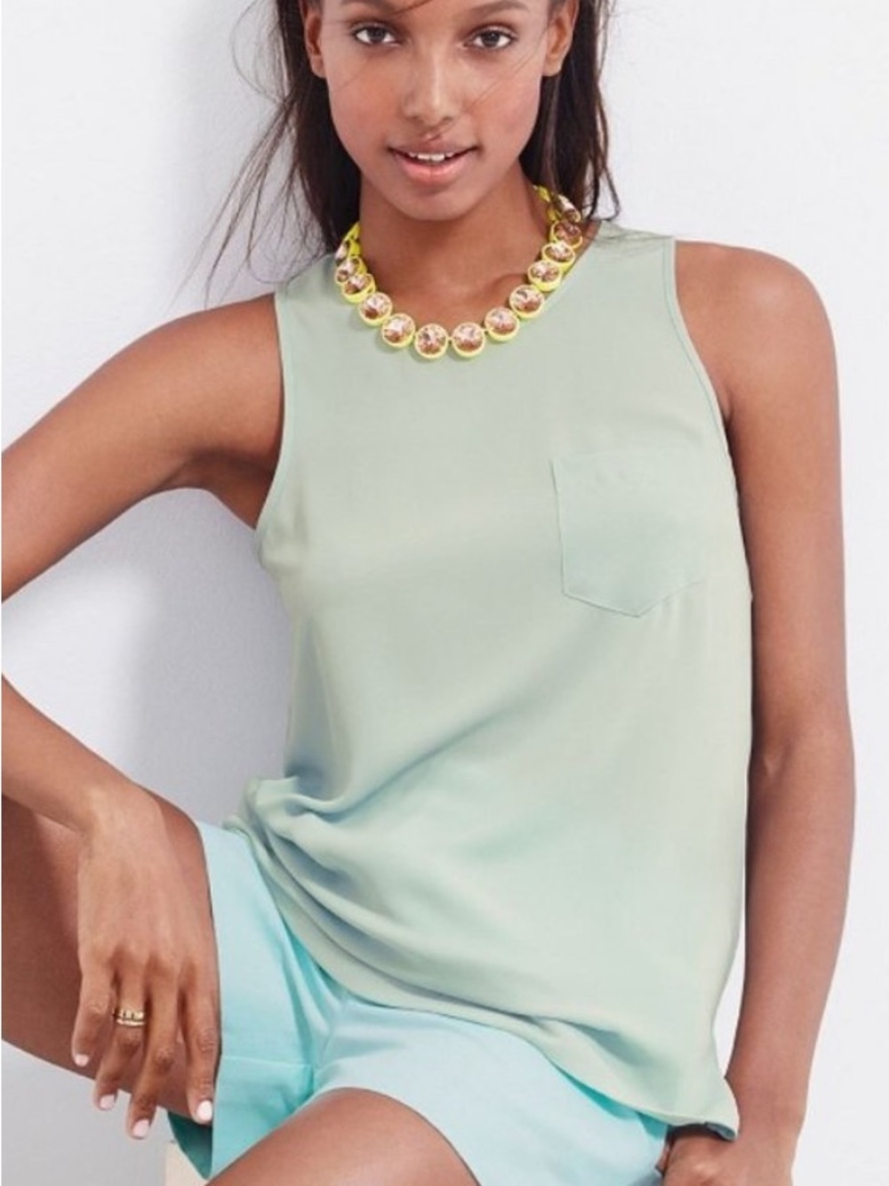 NWT J.Crew Women's 2 Light 100% Silk Pocket Sleeveless Tank Top 39370 Green